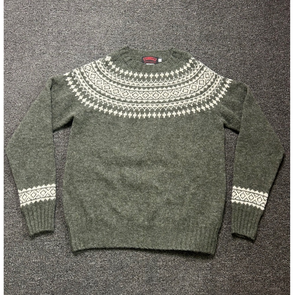O'Connell's Fair Isle Wool Sweater Green Womens Medium Granola Girl Scotland